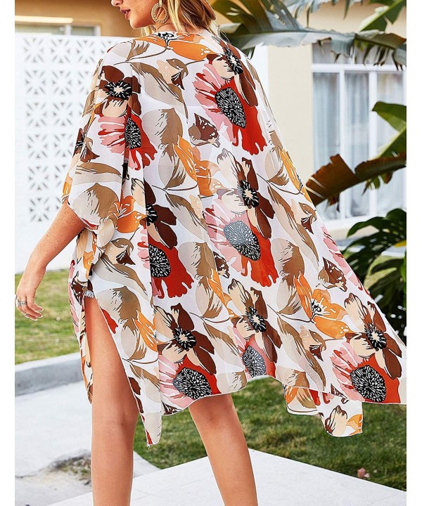 Women's Sheer Chiffon Floral Print Kimono Casual Loose Open Front Cardigan Blouse Tops Cover Up - A0 M-1 - CY18SSAYQCW $11.98...