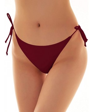 Womens Brazilian Low Rise Tie-Side Ruched Back Thong Bikini Bottom Swim Brief - Wine Red-d - CJ17YYDN0HU $14.26-Sets