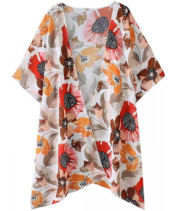 Women's Sheer Chiffon Floral Print Kimono Casual Loose Open Front Cardigan Blouse Tops Cover Up - A0 M-1 - CY18SSAYQCW $11.98...