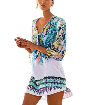 Womens Loose Swimwear Cover UPS Bikini Swim Beach Wear Cover up Dress - E-blue - CU18G42TD7H $18.33-Cover-Ups