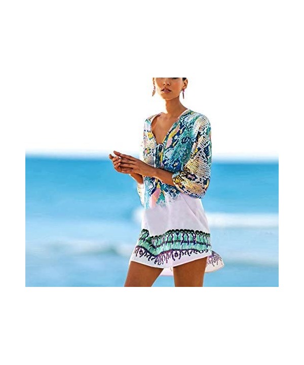 Womens Loose Swimwear Cover UPS Bikini Swim Beach Wear Cover up Dress - E-blue - CU18G42TD7H $18.33-Cover-Ups