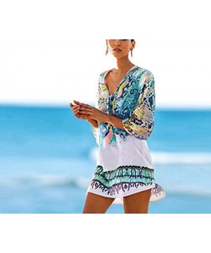 Womens Loose Swimwear Cover UPS Bikini Swim Beach Wear Cover up Dress - E-blue - CU18G42TD7H $18.33-Cover-Ups