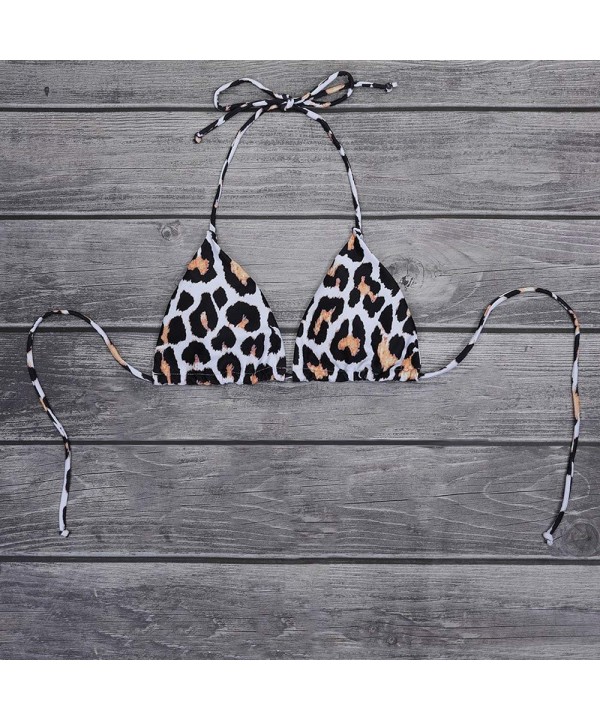 Women's Sexy Halter Thong Bikini Top String Micro Triangle Bikini Top Swimsuit - Leopard Print - CE19CZTWS3M $13.28-Sets