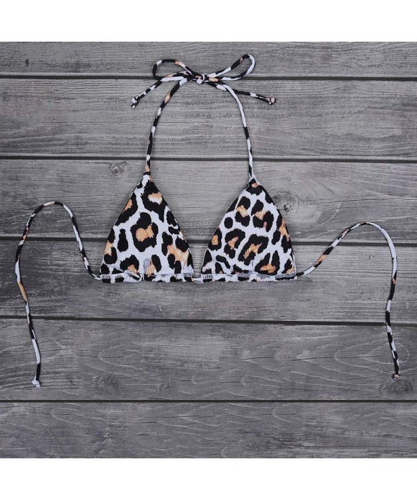 Women's Sexy Halter Thong Bikini Top String Micro Triangle Bikini Top Swimsuit - Leopard Print - CE19CZTWS3M $13.28-Sets