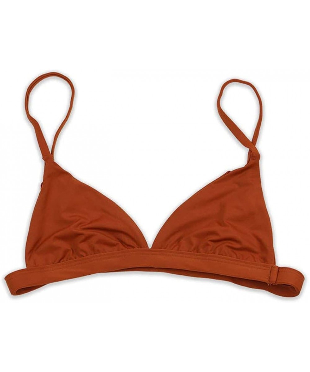 Women's Shell Stitch Swimwear with Back and Neck Tie Triangle Bikini Top - Made in The USA - Rust - CV18LDRKH0M $25.45-Tops