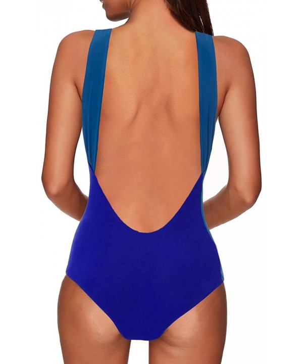 Women One Piece Swimsuit Cross Front Monokinis Tummy Control Swimwear - K Blue - CV1949IZLRK $21.35-One-Pieces