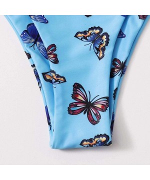 Womens Swimsuits Two Piece High Waisted Butterfly Print Bikini Swimwear Sets with Underwire Sexy Beachwear Bathing Suit - Blu...