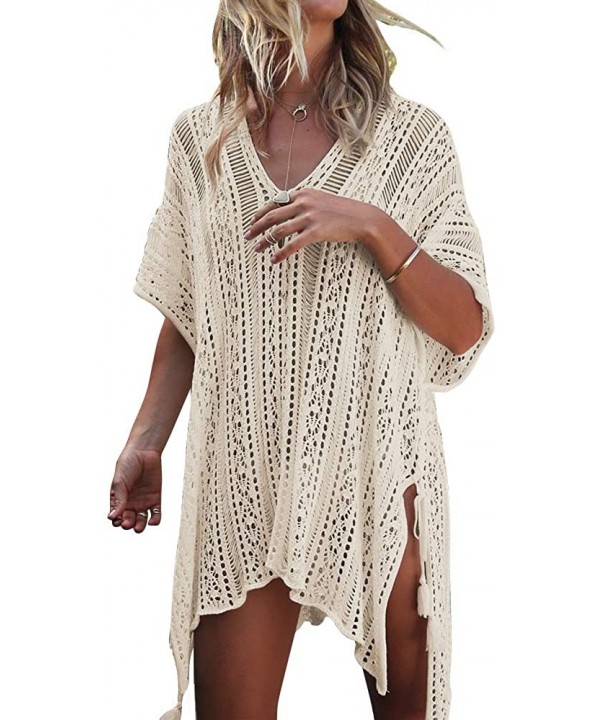 Women's Floral Crochet Bohemian Lace Beach Bikini Swimsuit Cover Ups Long Vintage Kimono Cardigan - Beige - C118RHUKGOM $19.7...