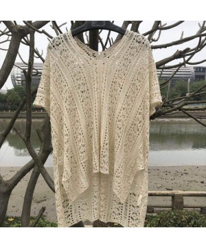 Women's Floral Crochet Bohemian Lace Beach Bikini Swimsuit Cover Ups Long Vintage Kimono Cardigan - Beige - C118RHUKGOM $19.7...