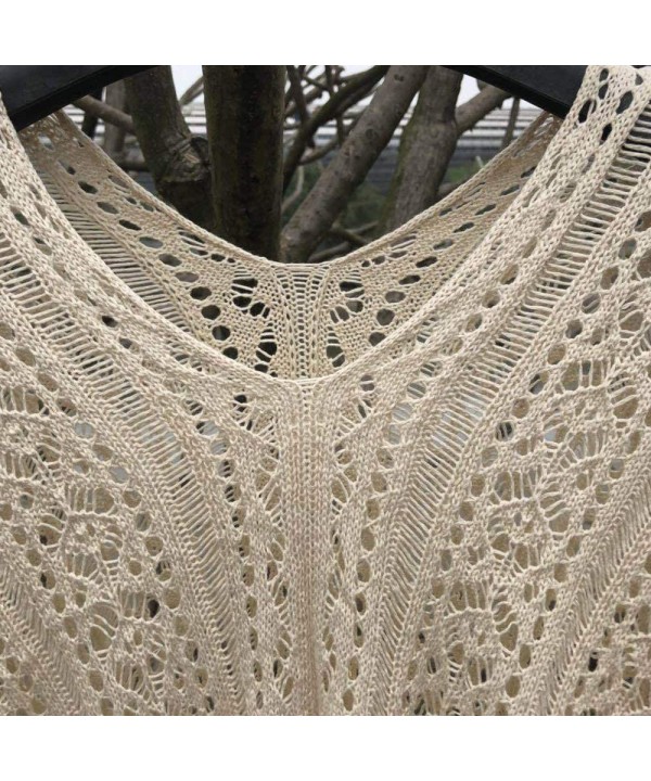 Women's Floral Crochet Bohemian Lace Beach Bikini Swimsuit Cover Ups Long Vintage Kimono Cardigan - Beige - C118RHUKGOM $19.7...