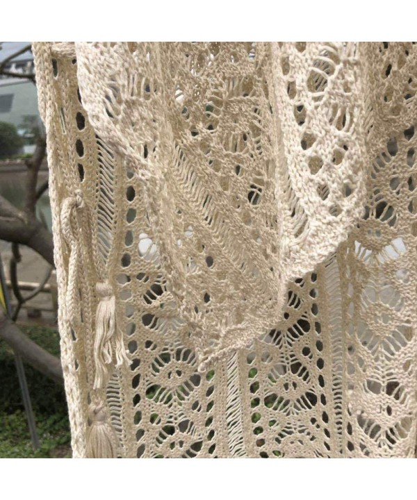 Women's Floral Crochet Bohemian Lace Beach Bikini Swimsuit Cover Ups Long Vintage Kimono Cardigan - Beige - C118RHUKGOM $19.7...