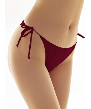 Womens Brazilian Low Rise Tie-Side Ruched Back Thong Bikini Bottom Swim Brief - Wine Red-d - CJ17YYDN0HU $14.26-Sets