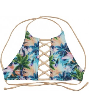 Women's Halter Hi-Neck Criss-Cross Bikini Tank Top - Palm - CM18CY7Y2HA $31.69-Tops