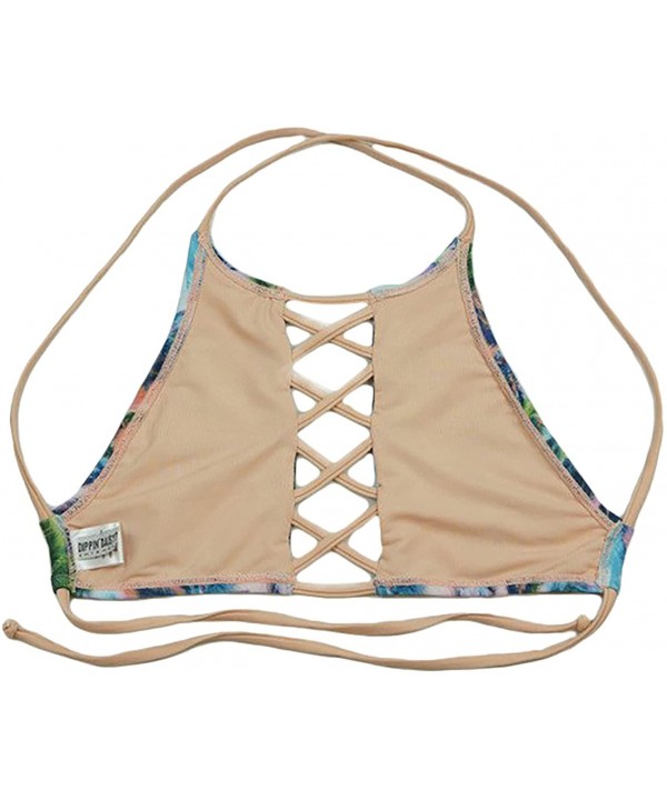 Women's Halter Hi-Neck Criss-Cross Bikini Tank Top - Palm - CM18CY7Y2HA $31.69-Tops