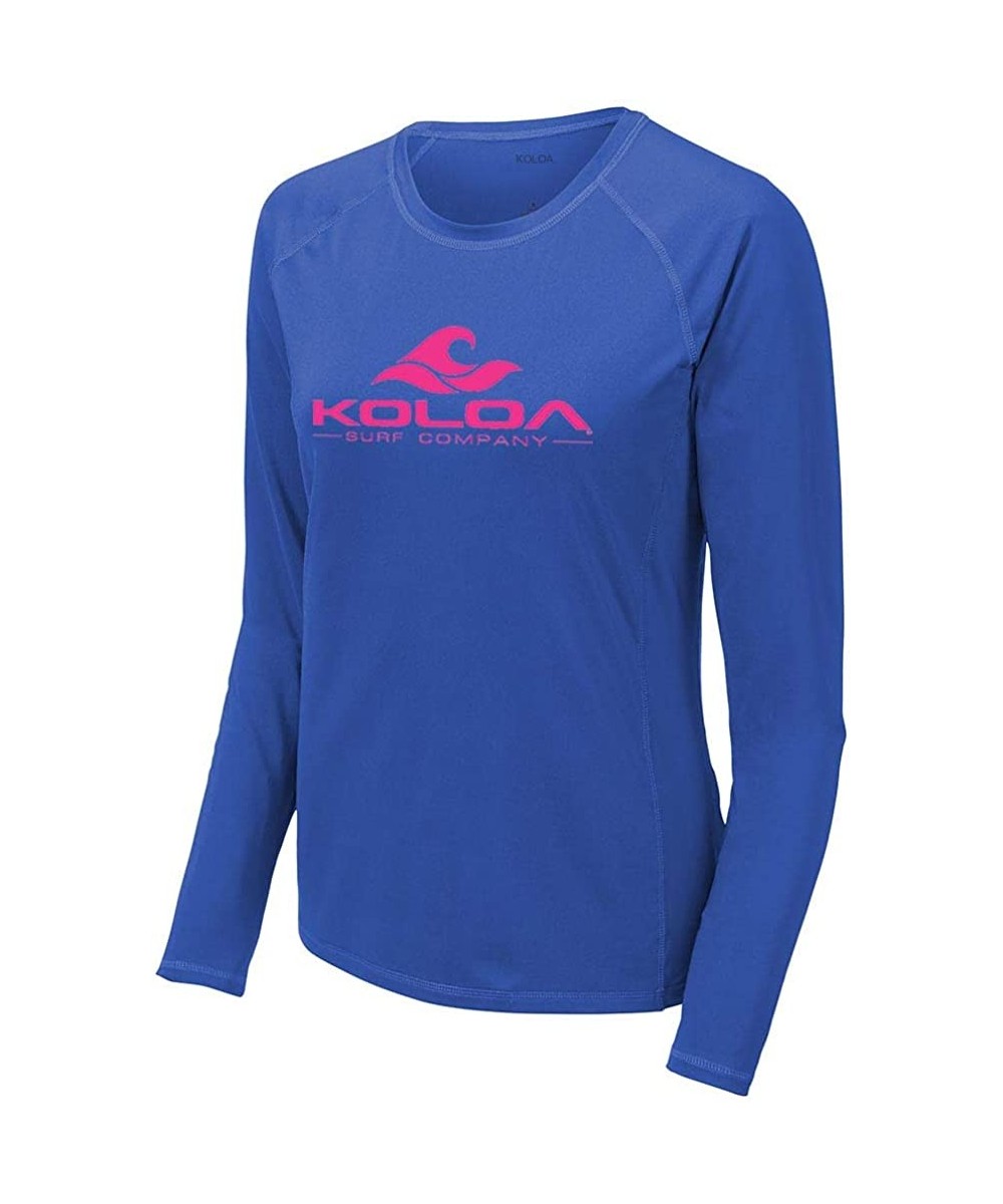 Ladies Classic Wave Logo UPF 50 Rashguard Long Sleeve Tees - True Royal / Pink Logo - CR19480MDNR $31.36-Rash Guards