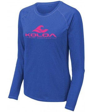 Ladies Classic Wave Logo UPF 50 Rashguard Long Sleeve Tees - True Royal / Pink Logo - CR19480MDNR $31.36-Rash Guards