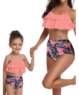 Women Girls Swimsuit Two Pieces Bikini Set High Waist Ruffle Falbala Swimwear Bathing Suits - Child-orange - C918QRS7HWE $20....