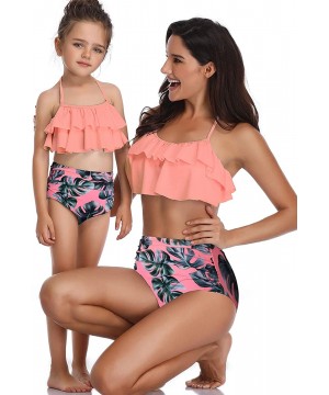 Women Girls Swimsuit Two Pieces Bikini Set High Waist Ruffle Falbala Swimwear Bathing Suits - Child-orange - C918QRS7HWE $20....