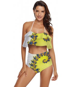 Womens Two Piece Off Shoulder Ruffled Flounce Bathing Suit Portrait of Cartoon Crazy - Multi 40 - CM190EDC4UI $43.40-Sets