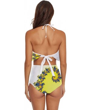 Womens Two Piece Off Shoulder Ruffled Flounce Bathing Suit Portrait of Cartoon Crazy - Multi 40 - CM190EDC4UI $43.40-Sets