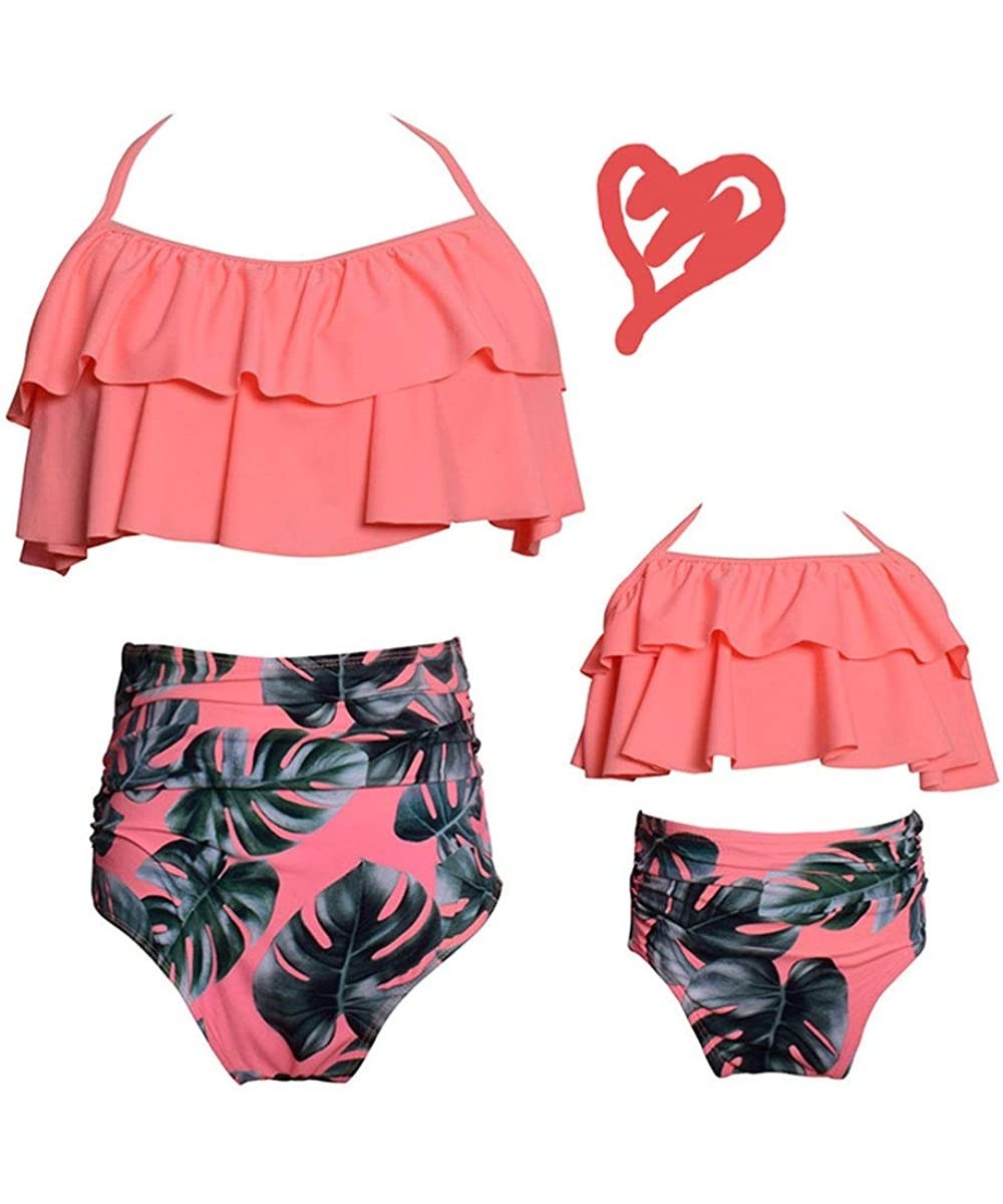 2Pcs Mommy and Me Matching Family Swimsuit Ruffle Women Swimwear Kids Children Toddler Bikini Bathing Suit Beachwear Sets - O...