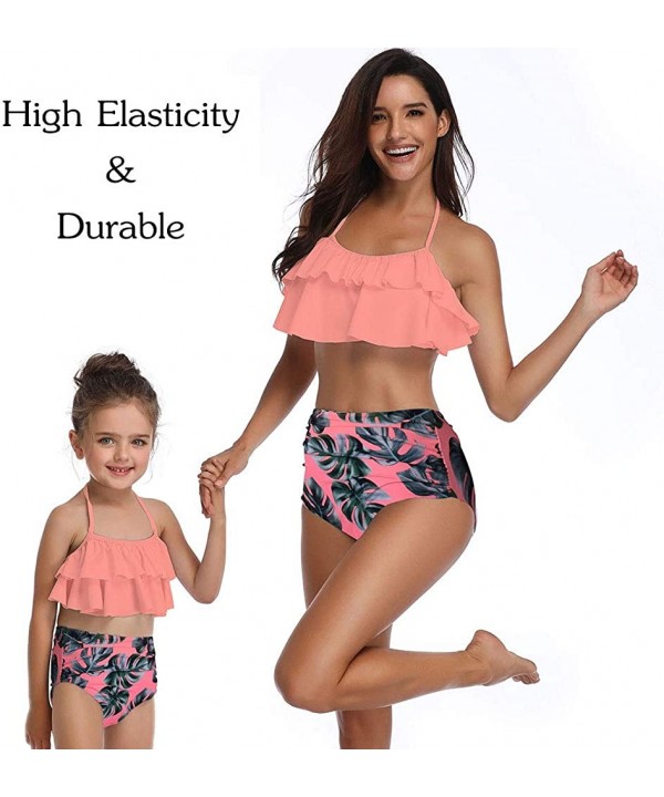 2Pcs Mommy and Me Matching Family Swimsuit Ruffle Women Swimwear Kids Children Toddler Bikini Bathing Suit Beachwear Sets - O...