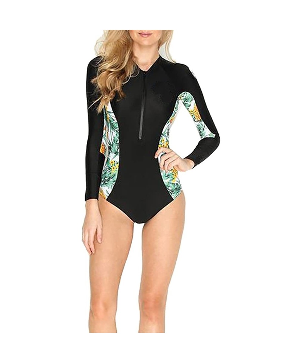 Women's Front Zipper Surfing One Piece Swimsuit Fashion Long Sleeve/Sleeveless Printing Rashguard - Style D - CY18028IMG0 $17...