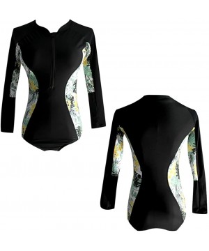 Women's Front Zipper Surfing One Piece Swimsuit Fashion Long Sleeve/Sleeveless Printing Rashguard - Style D - CY18028IMG0 $17...