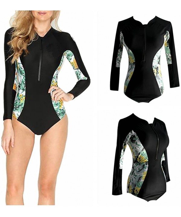 Women's Front Zipper Surfing One Piece Swimsuit Fashion Long Sleeve/Sleeveless Printing Rashguard - Style D - CY18028IMG0 $17...