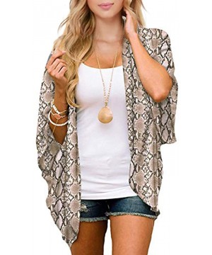 Women's Floral Print Kimono Loose Cardigan Half Sleeve Chiffon Shawl Casual Open Front Beach Cover Up Blouse - Snakeskin Prin...