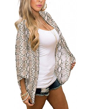 Women's Floral Print Kimono Loose Cardigan Half Sleeve Chiffon Shawl Casual Open Front Beach Cover Up Blouse - Snakeskin Prin...