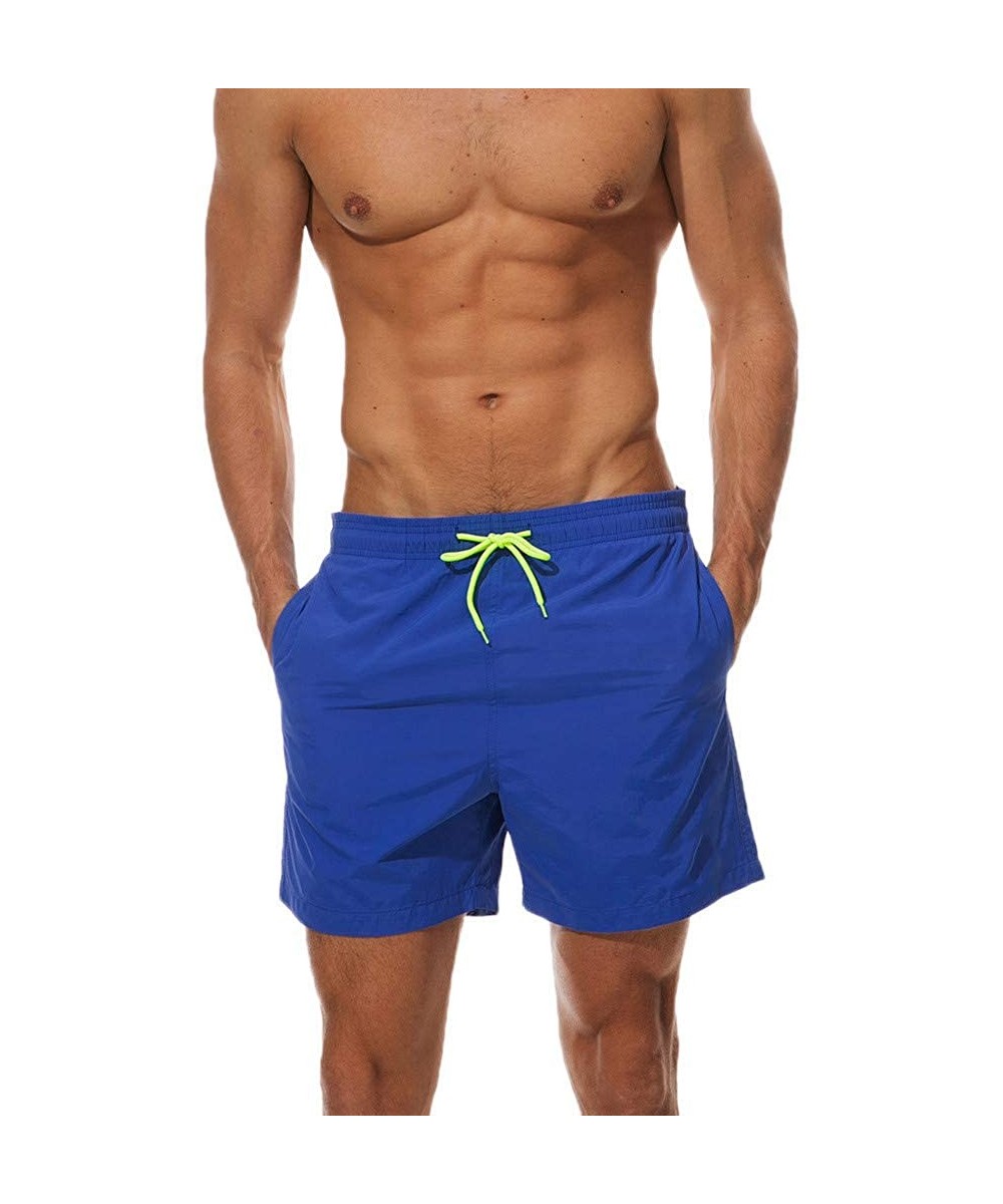 Mens Swim Trunks Solid Plus Size Quick Dry Beach Shorts Drawstring Waist Surf Sports Shorts - Blue - C81947Z0HCO $18.36-Board...