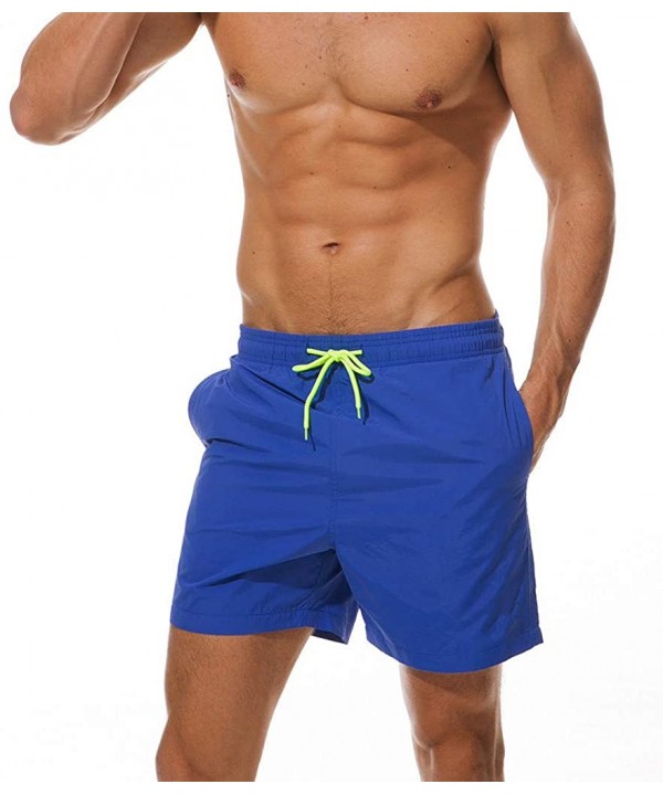 Mens Swim Trunks Solid Plus Size Quick Dry Beach Shorts Drawstring Waist Surf Sports Shorts - Blue - C81947Z0HCO $18.36-Board...