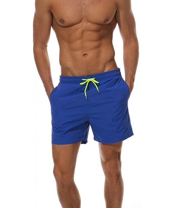 Mens Swim Trunks Solid Plus Size Quick Dry Beach Shorts Drawstring Waist Surf Sports Shorts - Blue - C81947Z0HCO $18.36-Board...