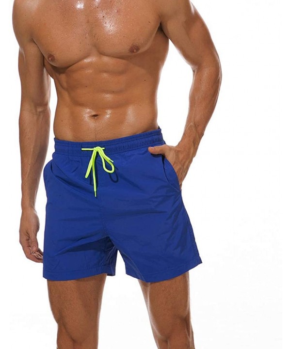 Mens Swim Trunks Solid Plus Size Quick Dry Beach Shorts Drawstring Waist Surf Sports Shorts - Blue - C81947Z0HCO $18.36-Board...