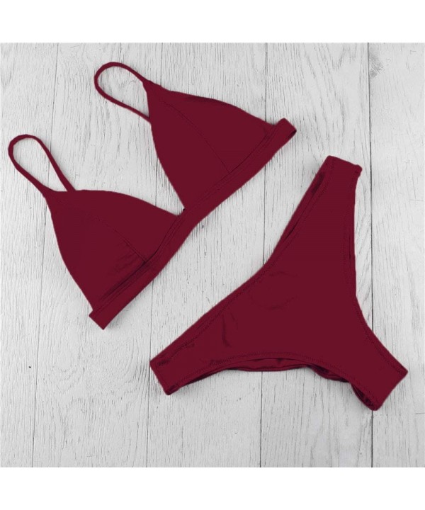 Two Piece Swimsuits Pan Hui Women Bandeau Bandage Bikini Set Push Up Brazilian Swimwear Beachwear Swimsuit Wine Red - CF190HQ...