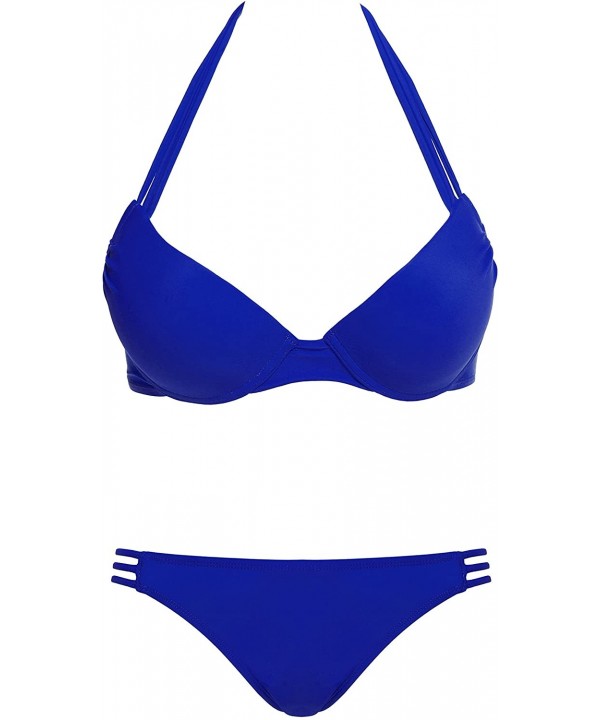 Women Push Up Padded Swimsuit Bikini Set Bathing Suit-Set- Blue-X-Large - CO12H64PLOJ $30.45-Tankinis