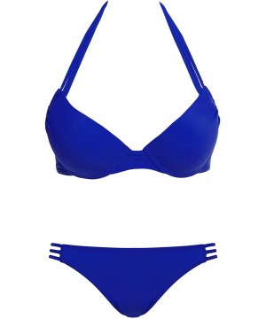 Women Push Up Padded Swimsuit Bikini Set Bathing Suit-Set- Blue-X-Large - CO12H64PLOJ $30.45-Tankinis