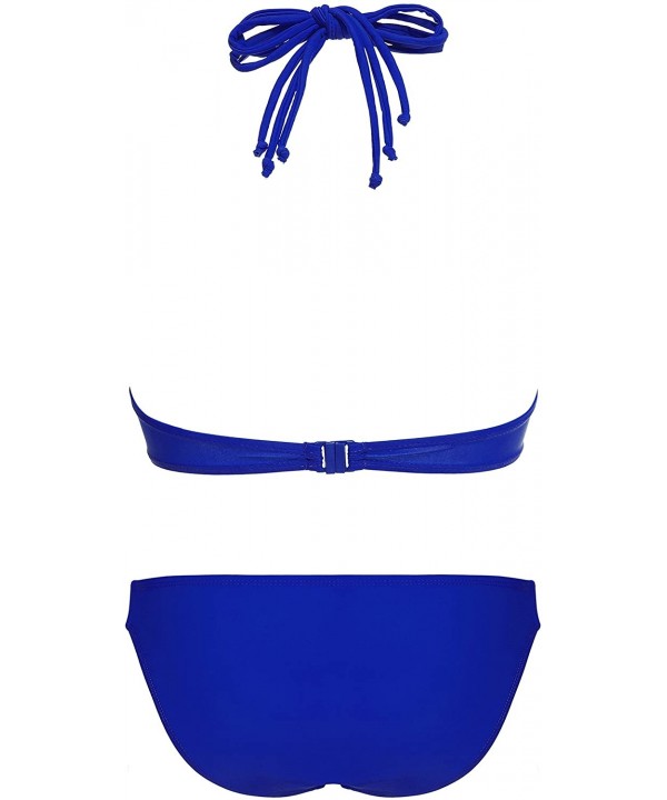 Women Push Up Padded Swimsuit Bikini Set Bathing Suit-Set- Blue-X-Large - CO12H64PLOJ $30.45-Tankinis