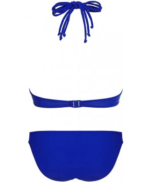 Women Push Up Padded Swimsuit Bikini Set Bathing Suit-Set- Blue-X-Large - CO12H64PLOJ $30.45-Tankinis