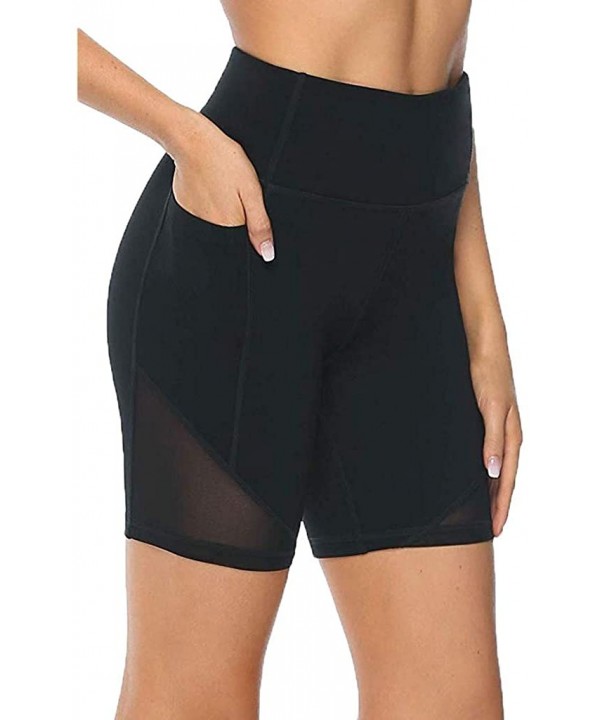 Women's Yoga Shorts High Waist Stretch Athletic Workout Shorts with Pocket Skinny Quick Dry Short Yoga Pants Black - C5199CMK...