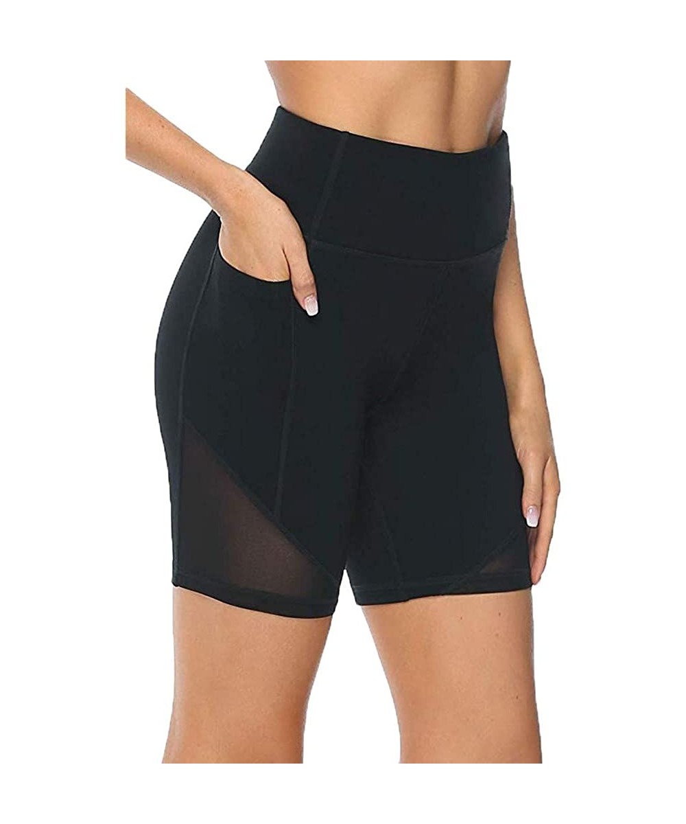 Women's Yoga Shorts High Waist Stretch Athletic Workout Shorts with Pocket Skinny Quick Dry Short Yoga Pants Black - C5199CMK...