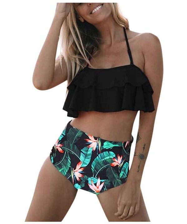 Women Two Piece Bikini Set Print Hight Waist Bandage Push-Up Swimwear Beachwear Swimsuit - Green - CI194GTMSYS $22.50-Tankinis