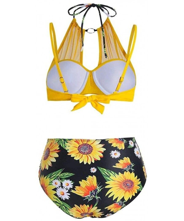 Women Sunflower Tummy Control Halter Wrap Bikini Swimwear - Multi-a - CJ199RN6559 $25.45-Sets