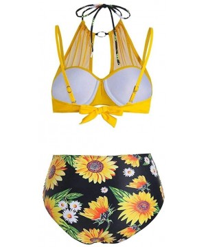 Women Sunflower Tummy Control Halter Wrap Bikini Swimwear - Multi-a - CJ199RN6559 $25.45-Sets