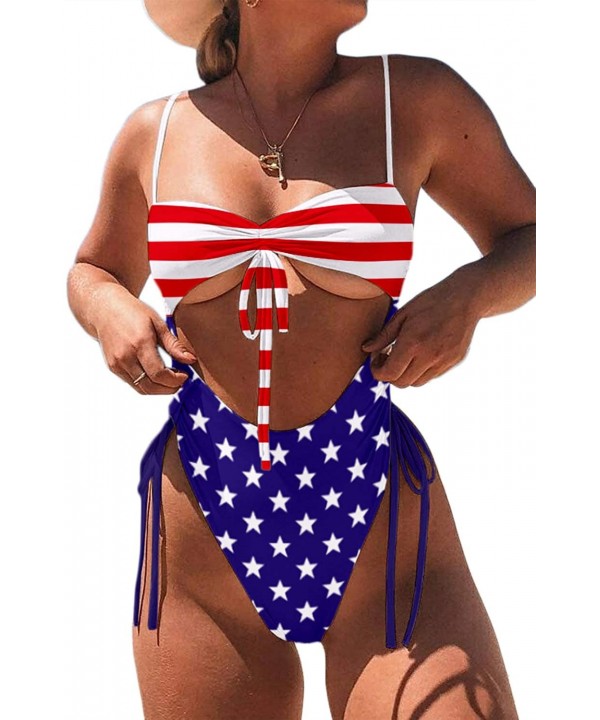 Womens Sexy High Waist One Piece Swimsuit Tummy Control Swimwear - Flag - C21900ZE8ET $21.64-Sets