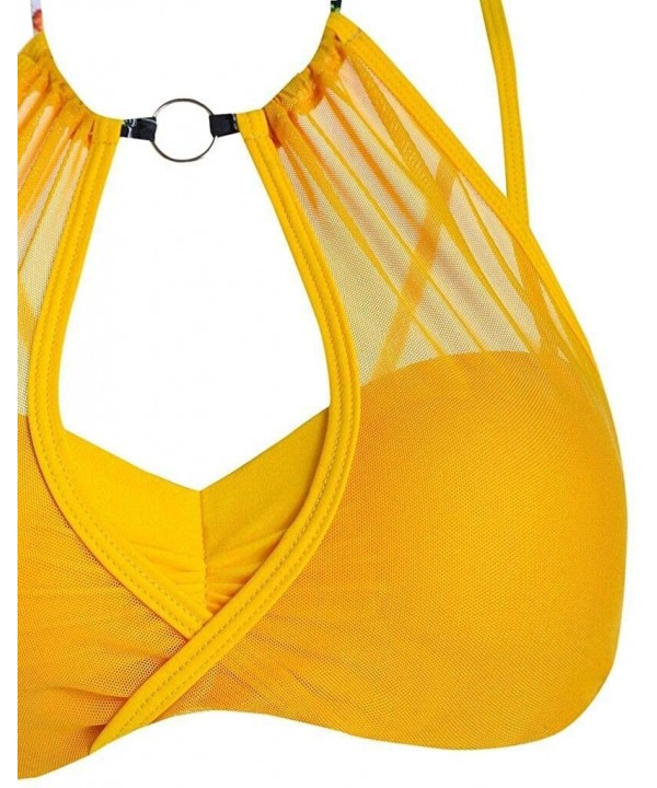 Women Sunflower Tummy Control Halter Wrap Bikini Swimwear - Multi-a - CJ199RN6559 $25.45-Sets