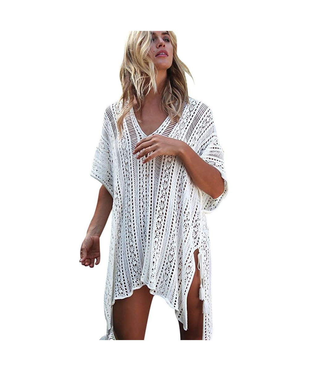 Women's Crochet Chiffon Tassel Swimsuit Bikini Cover Ups for Swimwear Oversized Kaftan Stylish Beach Cover up Dress - 2 White...