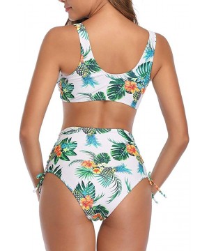 Women Sexy Two Pieces High Waisted Bikini Set Lace Up Floral Swimsuit Pineapple Swim Suits Women Beach Bathing Suits - White ...