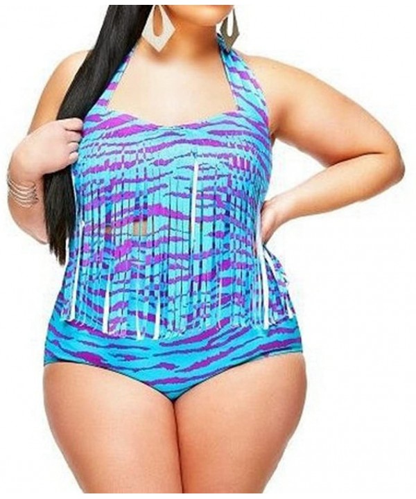 Plus Size High Waisted Bikini Sets Tassel Swimwear - Blue - CR12B7FGY8Z $24.48-Sets